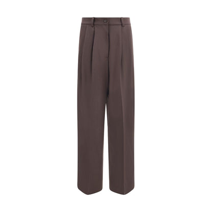 P.A.R.O.S.H. Brown Fleece Wool Dress Pants with front zipper, belt loops, and welt pockets, ideal for elegant office attire.