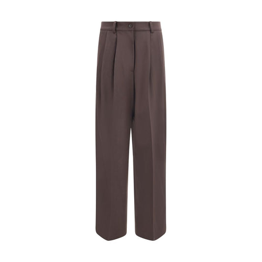 P.A.R.O.S.H. Brown Fleece Wool Dress Pants with front zipper, belt loops, and welt pockets, ideal for elegant office attire.