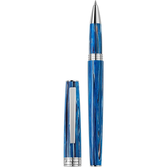 PENNE MONTEGRAPPA MOD. ISA1RRAB_6 luxury blue rollerball pen with silver accents and removable cap.