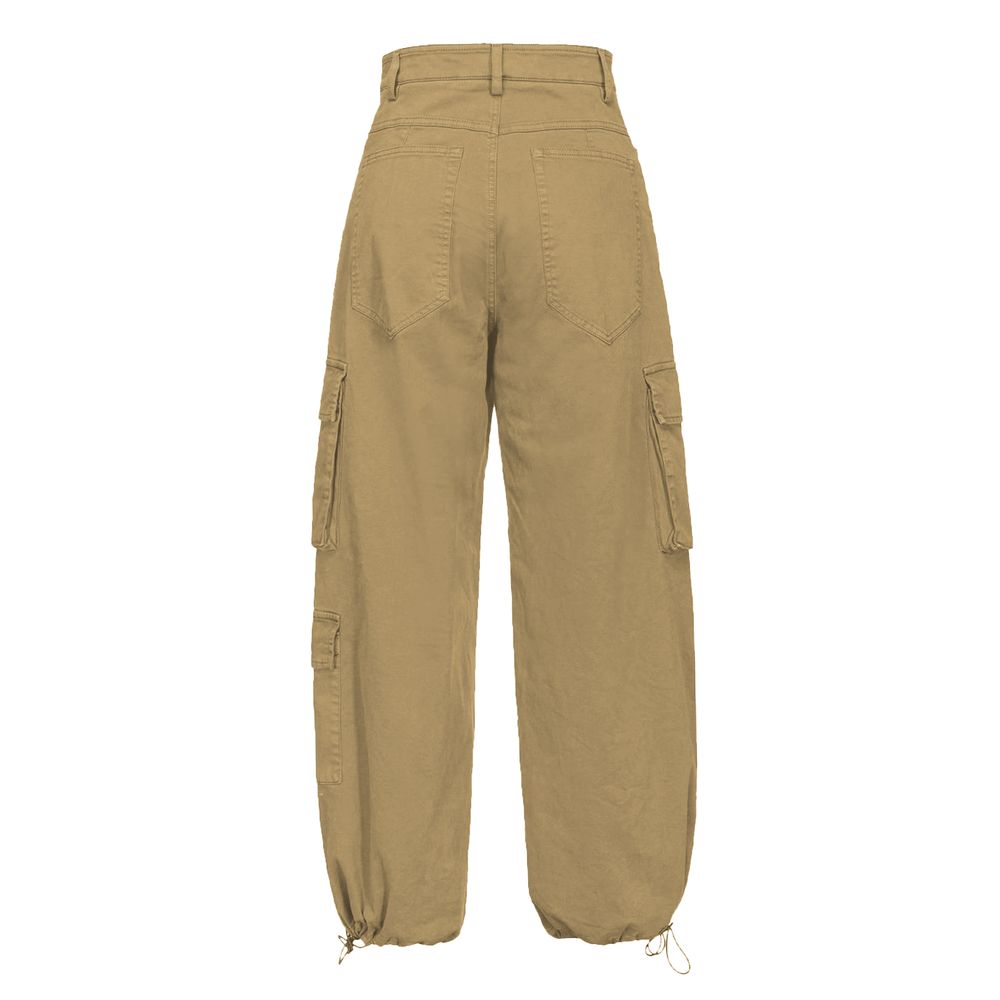 PINKO Beige Cotton Women Cargo Pant with lightweight gabardine fabric, seven-pocket design, and button zipper closure for a chic look.