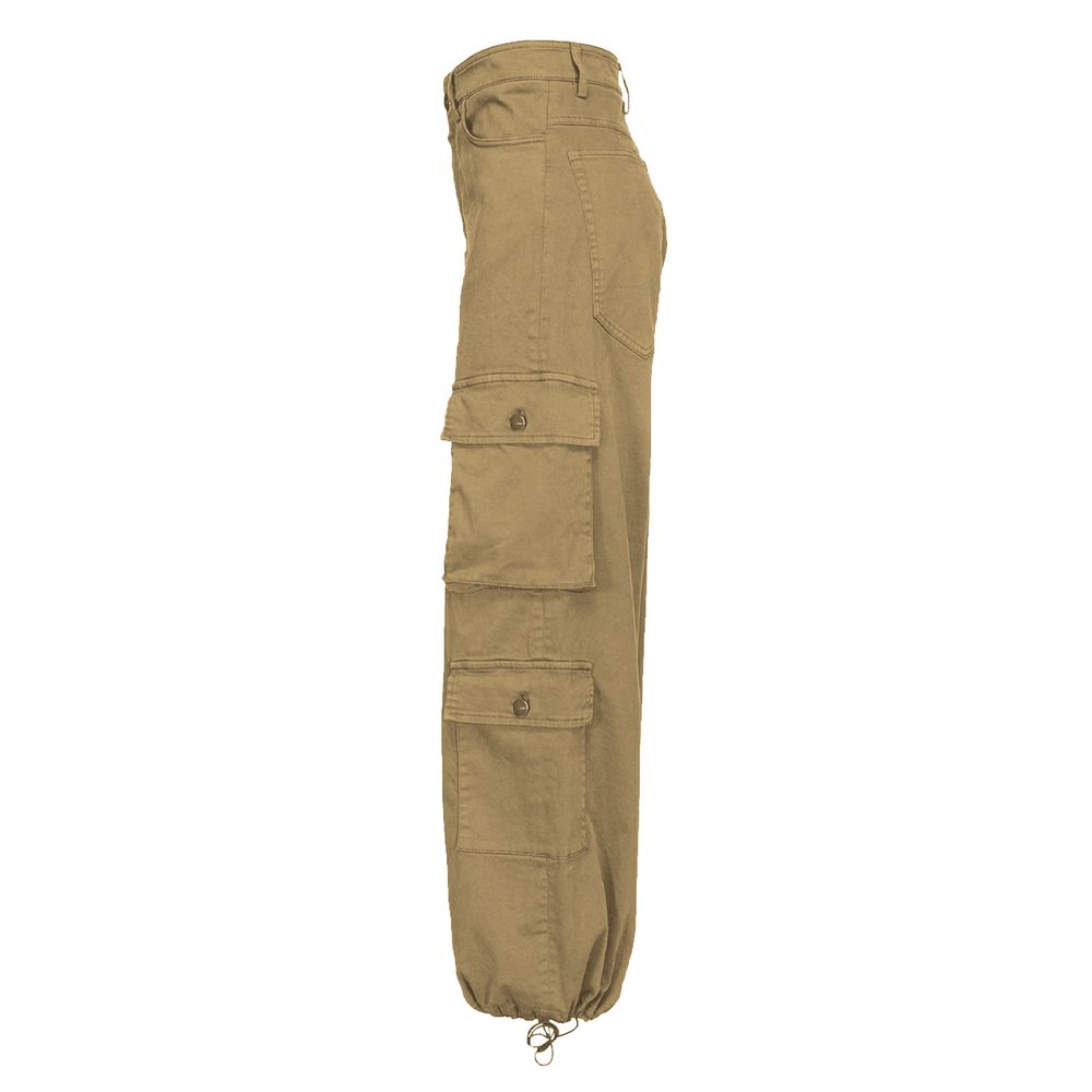 PINKO Beige Cotton Women Cargo Pant side view showcasing cargo pockets and elasticated cuffs for versatile style.
