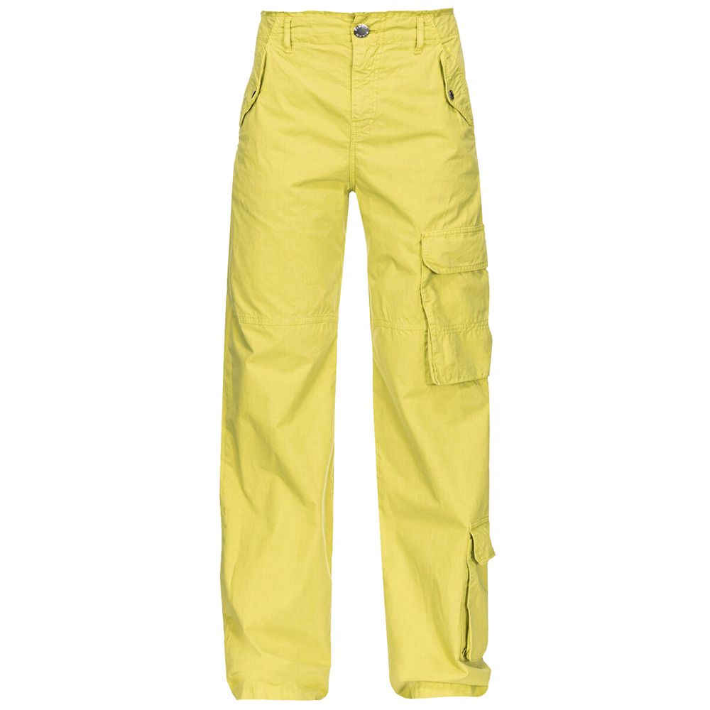 PINKO Green Cotton Women Cargo Pant with utility-style pockets and regular waist design for modern chic fashion.