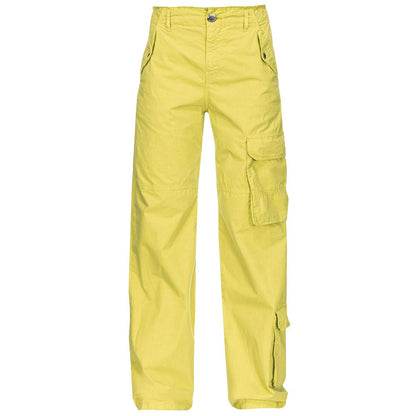 PINKO Green Cotton Women Cargo Pant with utility-style pockets and regular waist design for modern chic fashion.
