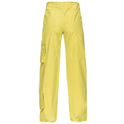 PINKO Green Cotton Women Cargo Pant with utilitarian style and premium old-dyed cotton fabric featuring flap and bellows pockets.