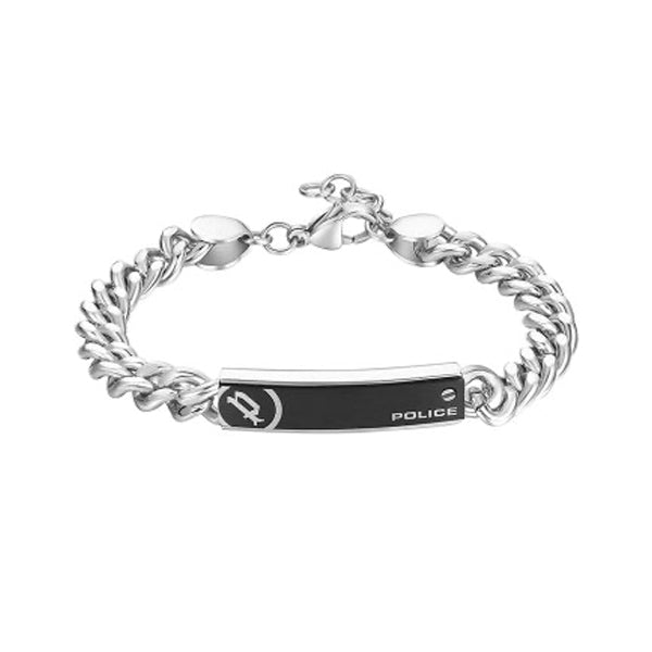 POLICE JEWELS JEWELRY Mod. PEAGB0010801 silver bracelet with black detail and logo.