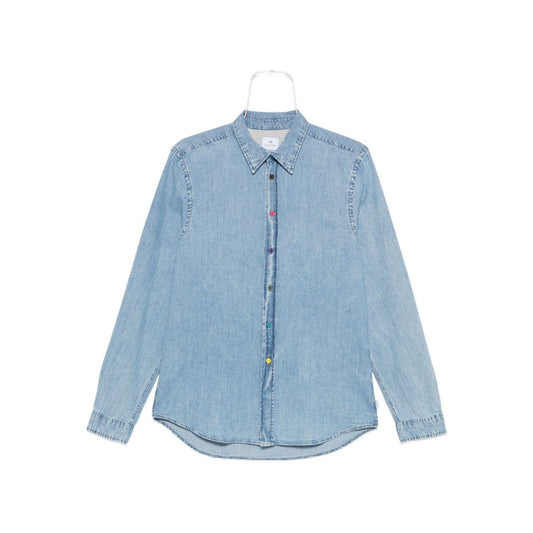 PS By Paul Smith Shirts Clear Blue - Light blue denim shirt with long sleeves, classic collar, and press stud fastening.