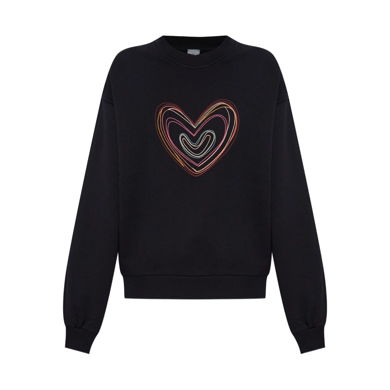 PS By Paul Smith Sweaters Black cotton sweatshirt with multicoloured heart embroidery, ribbed neckline, and relaxed fit.