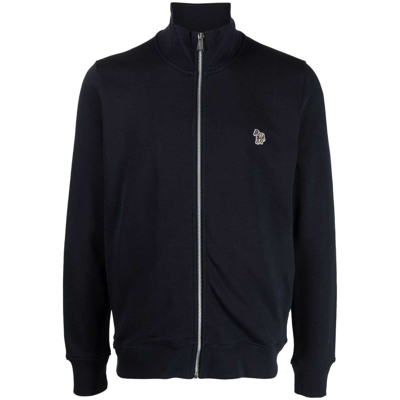 PS By Paul Smith Sweaters Blue - Navy high-neck zip-up sweatshirt with Zebra motif, cotton material, elasticated cuffs and hem.