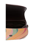 Paul Smith Swirl Leather Saddle Bag with swirl pattern, open view showing interior.