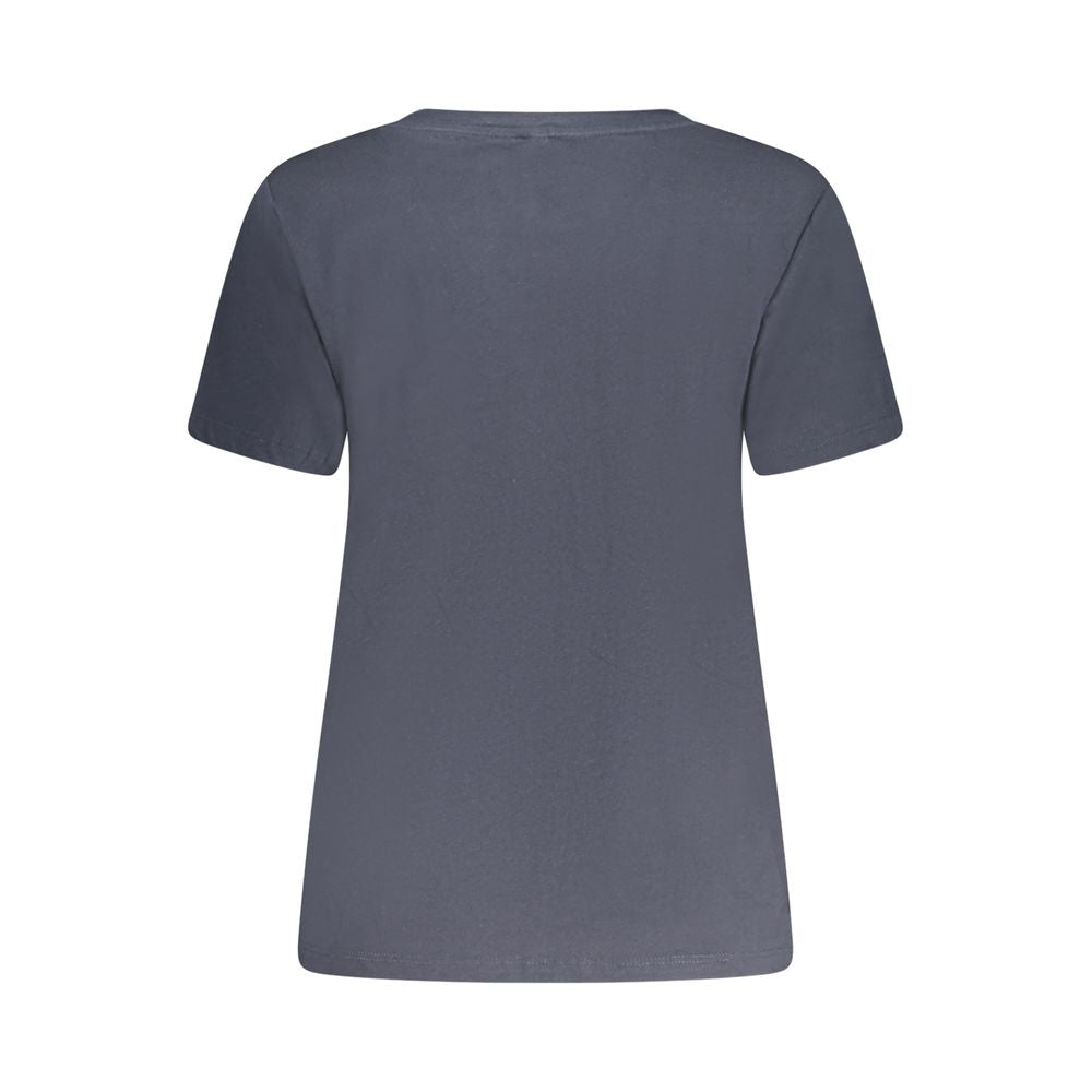 Pepe Jeans Blue Cotton Women T-Shirt showcasing back view, short sleeves, crew neck, eco-friendly fabric, ideal for casual wear.