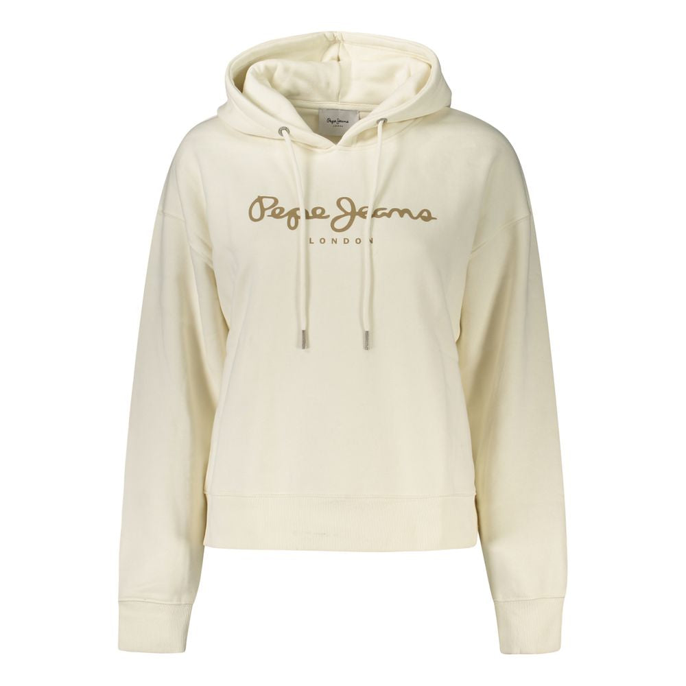 Pepe Jeans White Cotton Women Sweater with logo print, crafted from 70% organic cotton for eco-friendly fashion.