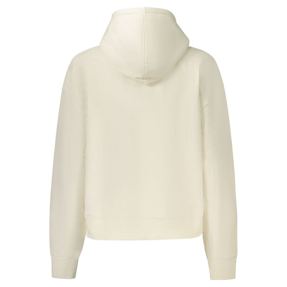 Back view of Pepe Jeans White Cotton Women Sweater showcasing hoodie design and organic cotton material.