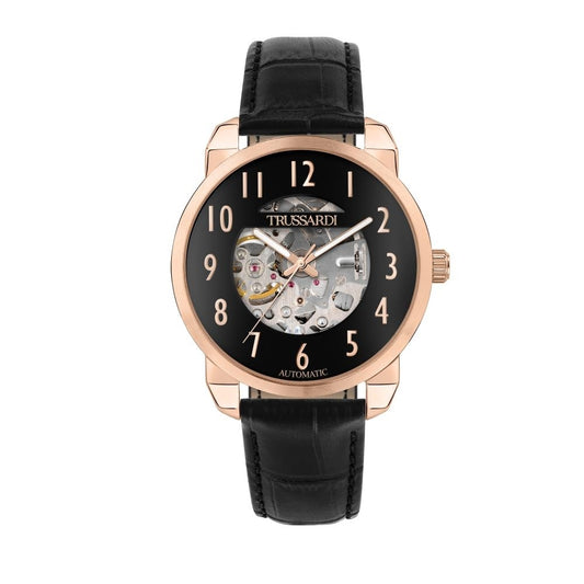 TRUSSARDI MOD. T-CITY gent's automatic wristwatch with black leather strap and 40mm case.