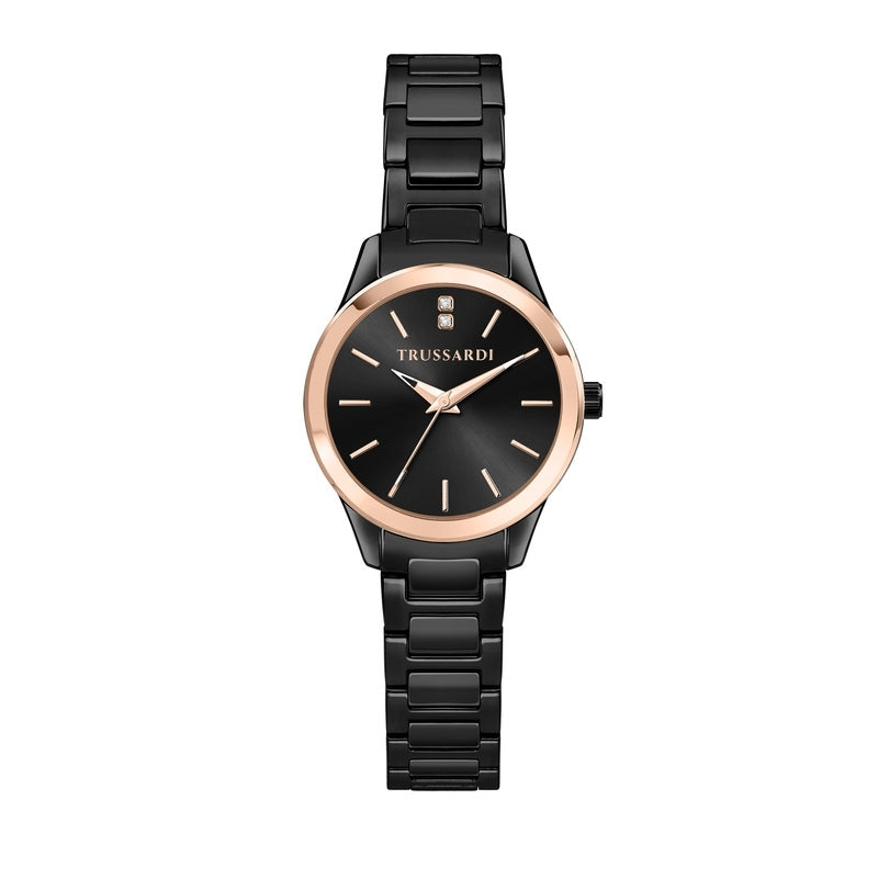 TRUSSARDI MOD. T-SKY lady's quartz wristwatch with mineral dial and silver material
