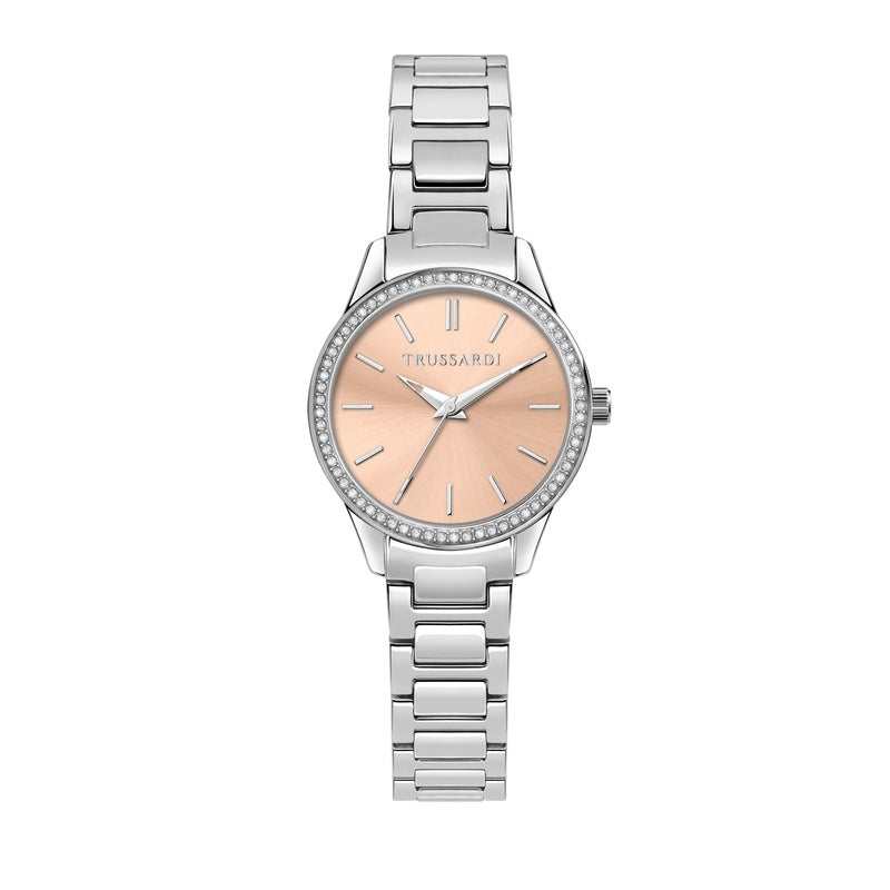 Luxury watch TRUSSARDI MOD. T-SKY with silver bracelet and pink dial.