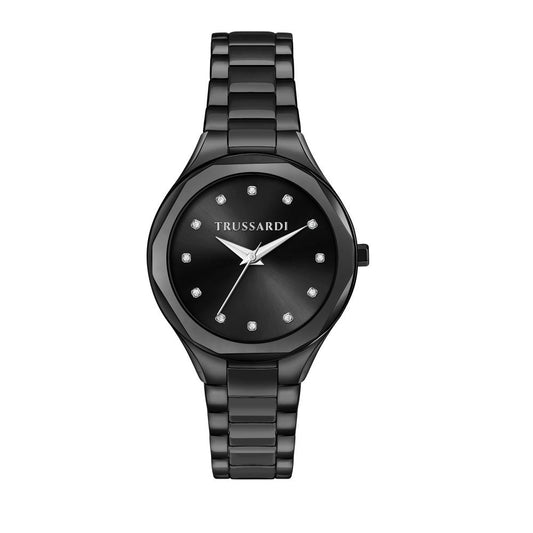 Black luxury watch TRUSSARDI MOD. SMALL with diamond markers.