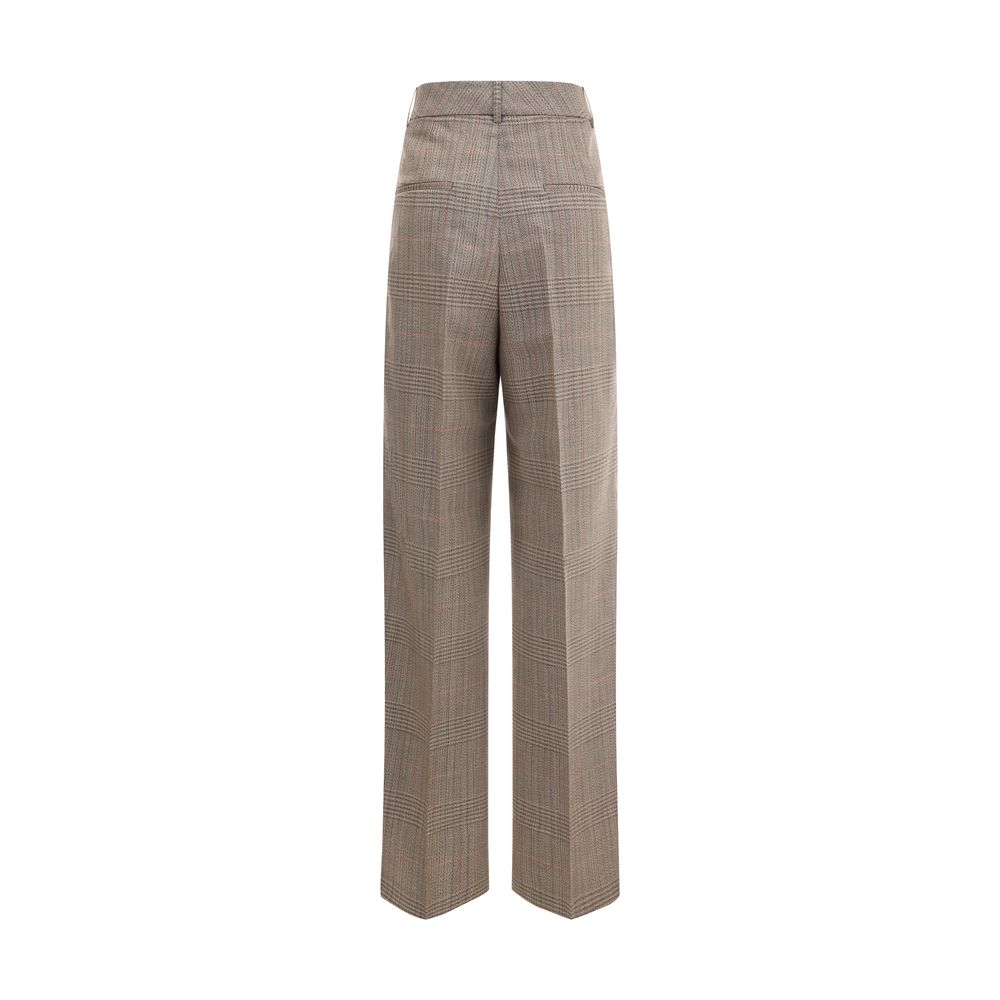 Rohe Beige Fleece Wool Casual Pants with wide leg and Prince of Wales pattern, showcasing contemporary elegance and timeless style.