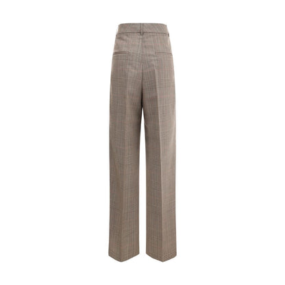 Rohe Beige Fleece Wool Casual Pants with wide leg and Prince of Wales pattern, showcasing contemporary elegance and timeless style.