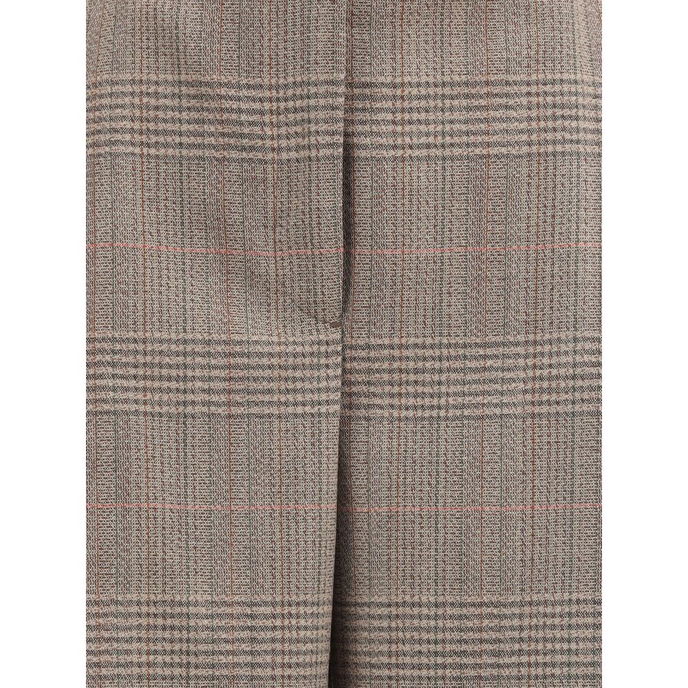 Close-up of Rohe Beige Fleece Wool Casual Pants in Prince of Wales fabric, showcasing classic pattern and texture.
