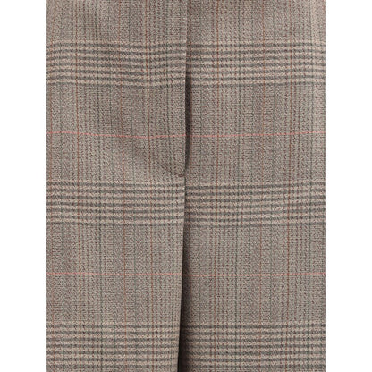 Close-up of Rohe Beige Fleece Wool Casual Pants in Prince of Wales fabric, showcasing classic pattern and texture.