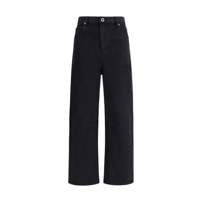 Self-Portrait Black Cotton High-Waisted Jean with barrel leg design, front zipper, and five pockets, made from 100% cotton, AW25 season.