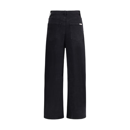 Back view of Self-Portrait Black Cotton High-Waisted Jean with barrel leg and five-pocket design, showcasing contemporary, versatile silhouette.