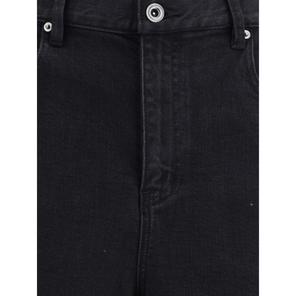 Self-Portrait Black Cotton High-Waisted Jean close-up, showing high waist and front zipper with button closure, autumn winter style.