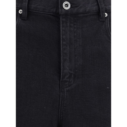Self-Portrait Black Cotton High-Waisted Jean close-up, showing high waist and front zipper with button closure, autumn winter style.