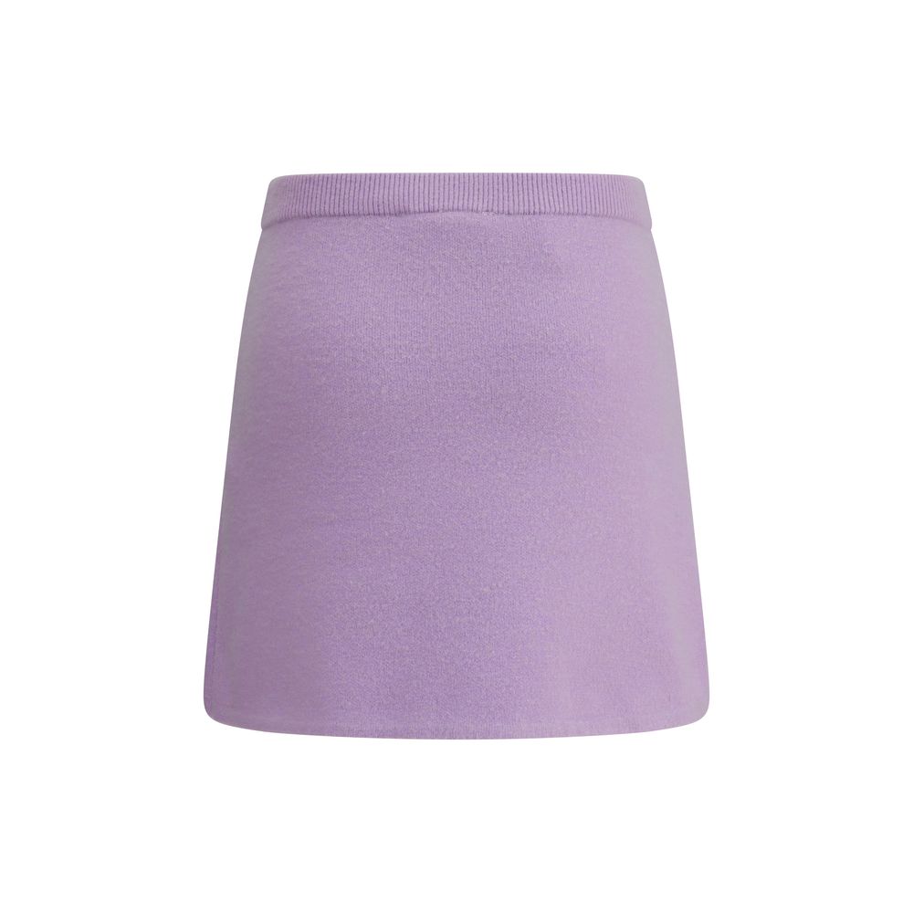 Self-Portrait Purple Viscose Mini Skirt with jewel embellishments, elastic waistband, and front slit pockets, showcasing a modern design.
