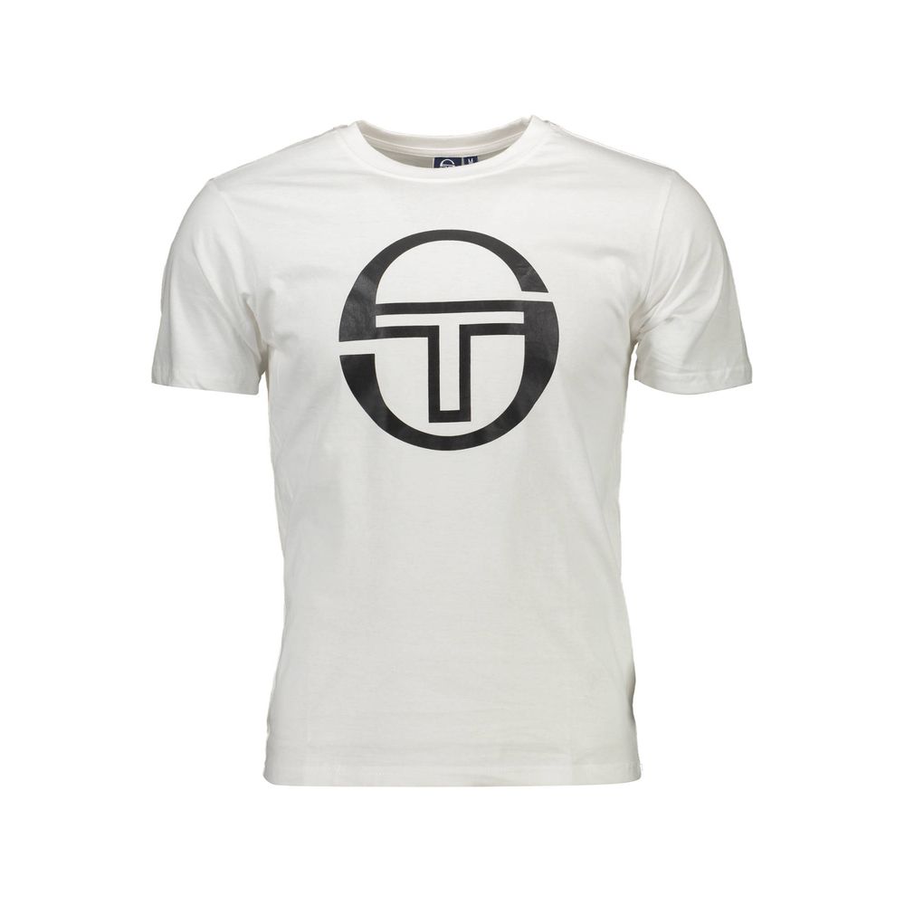 Sergio Tacchini White Cotton Men T-Shirt with bold logo print, short sleeve, crew neck, premium cotton
