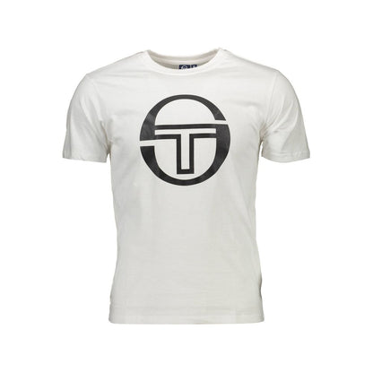Sergio Tacchini White Cotton Men T-Shirt with bold logo print, short sleeve, crew neck, premium cotton