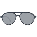 Sting Black Men Glasses Frame, full-rim aviator style, black plastic with polarized lenses, includes branded case for UV protection.