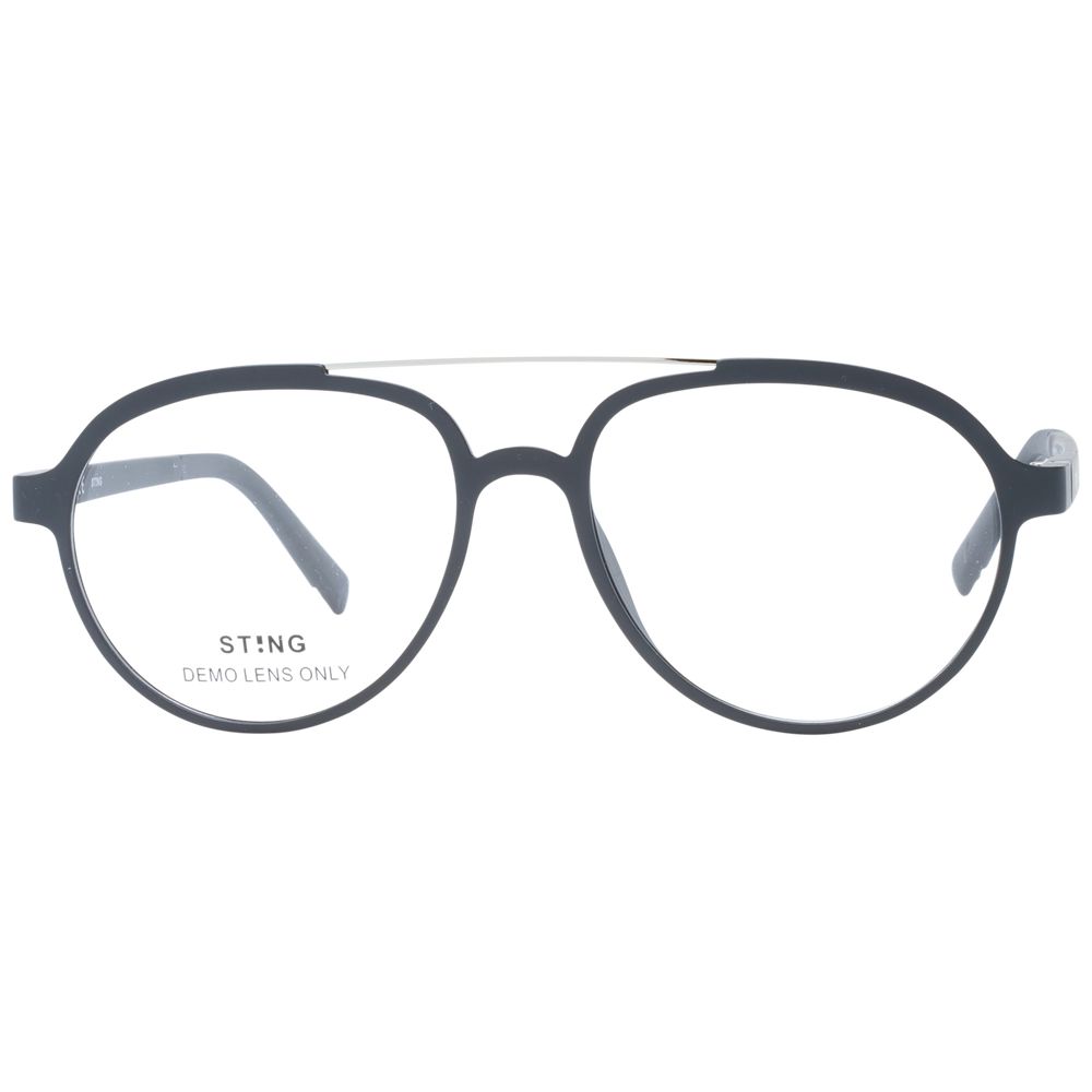 Sting Black Men Glasses Frame in full-rim plastic, aviator style with polarized lenses, model shown with demo lenses and branded case.