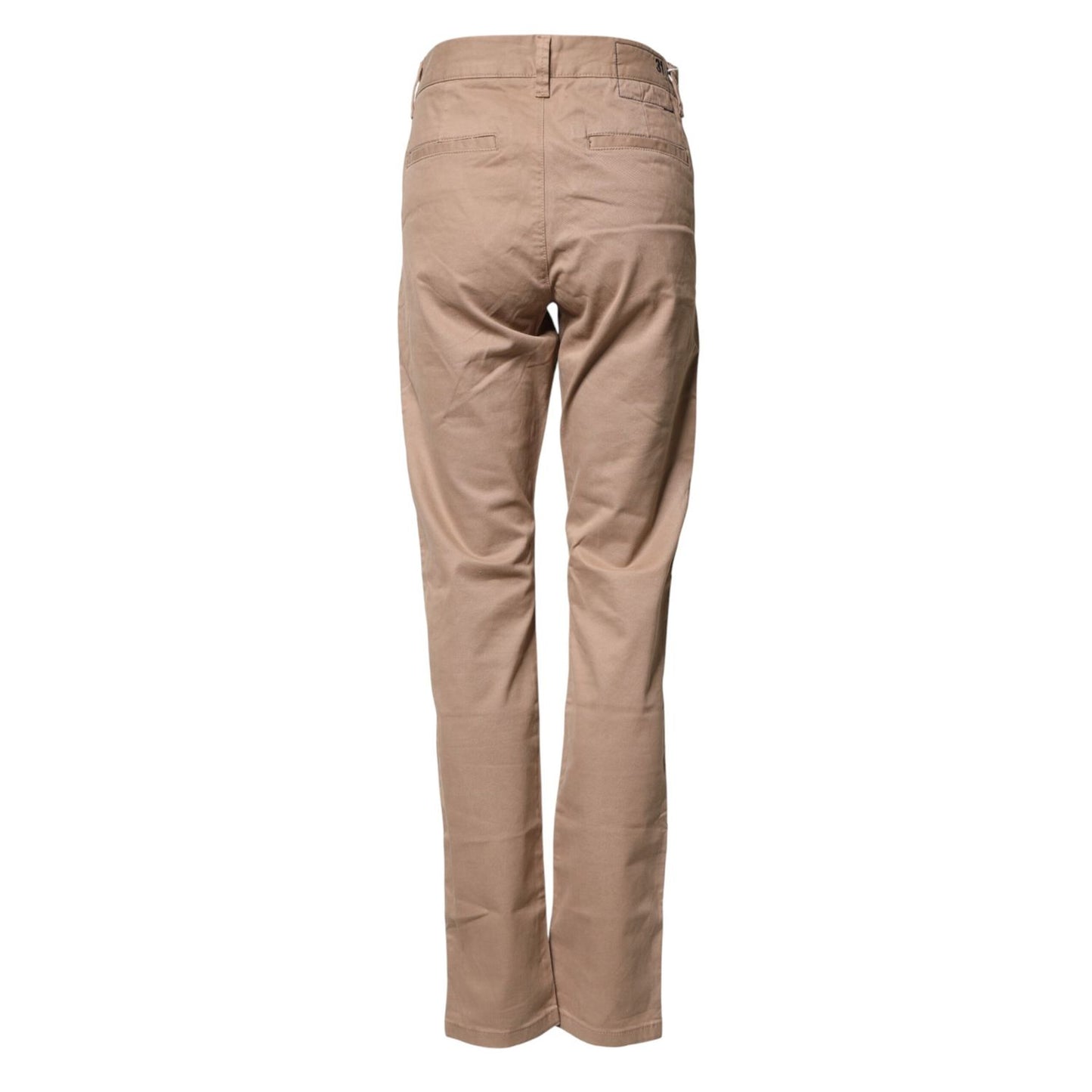 Sun68 Beige Cotton Mid Waist Straight Men Chino Trouser Pants