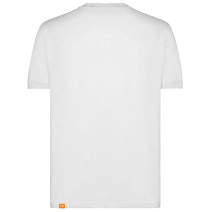 Suns White Cotton T-Shirt with crew neck, elasticated sleeves, logo on left sleeve, stretchable, plain white back view.