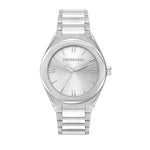 TRUSSARDI MOD. BIG wristwatch for men, 42 mm silver case, quartz movement, only time function, silver mineral dial.