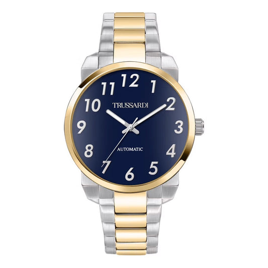 TRUSSARDI MOD. T-CITY wristwatch, 40mm case, gent's mechanic automatic timepiece with gold and silver band, elegant design.