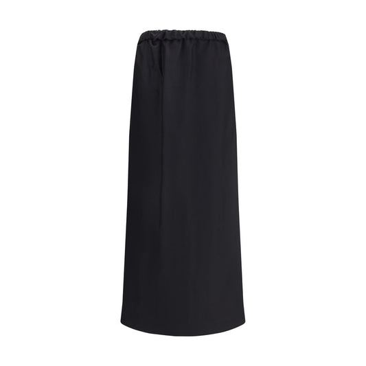 The Row Black Cotton Midi Skirt with a flared fit, crafted from cotton-silk voile, offering minimalist style and understated elegance.