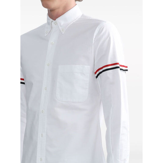 Thom Browne Shirts White with RWB stripes, classic collar, button fastening, and logo patch on front.