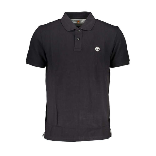 Timberland Black Cotton Polo Shirt with short sleeves, regular fit, 2 buttons, and logo embroidery in organic cotton.