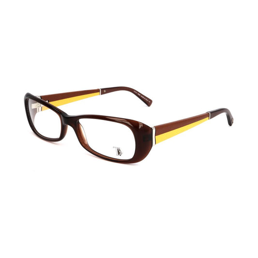 Elegant Tod's Brown Acetate Frames with yellow detail, featuring 55/16/135mm dimensions for women. Stylish eyewear by Tod's.