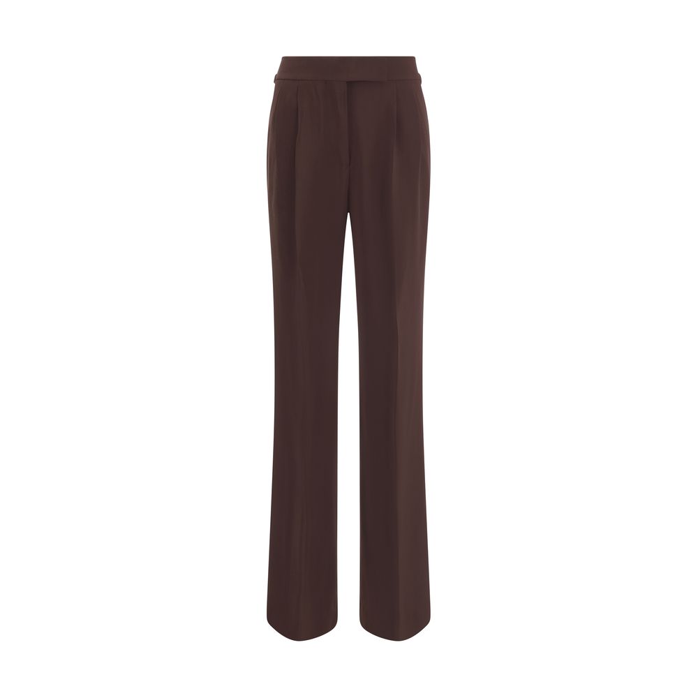 Tom Ford Brown Viscose Casual Pants with wide leg, side welt pockets, and side buckles for added style, AW25 collection.