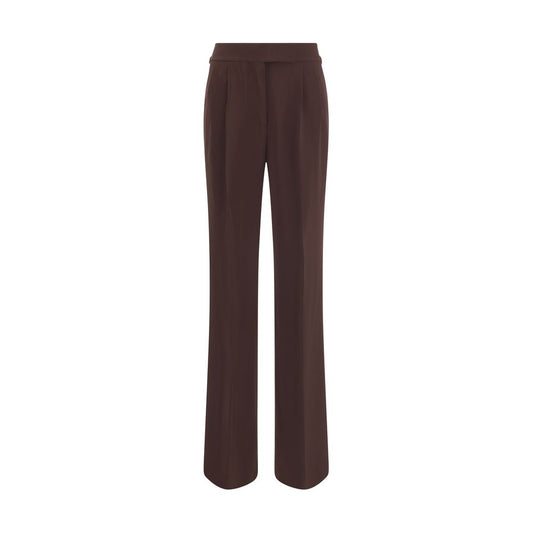 Tom Ford Brown Viscose Casual Pants with wide leg, side welt pockets, and side buckles for added style, AW25 collection.