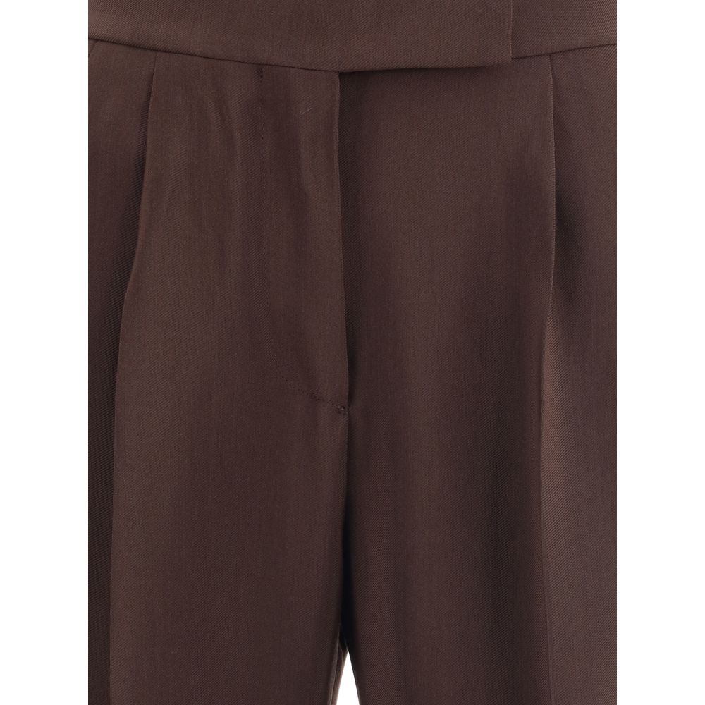 Tom Ford Brown Viscose Casual Pants featuring wide leg design, zipper, hook-and-eye closure, and side buckles for a sophisticated look.
