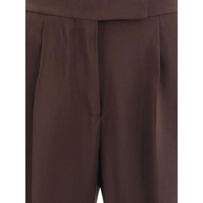 Tom Ford Brown Viscose Casual Pants featuring wide leg design, zipper, hook-and-eye closure, and side buckles for a sophisticated look.