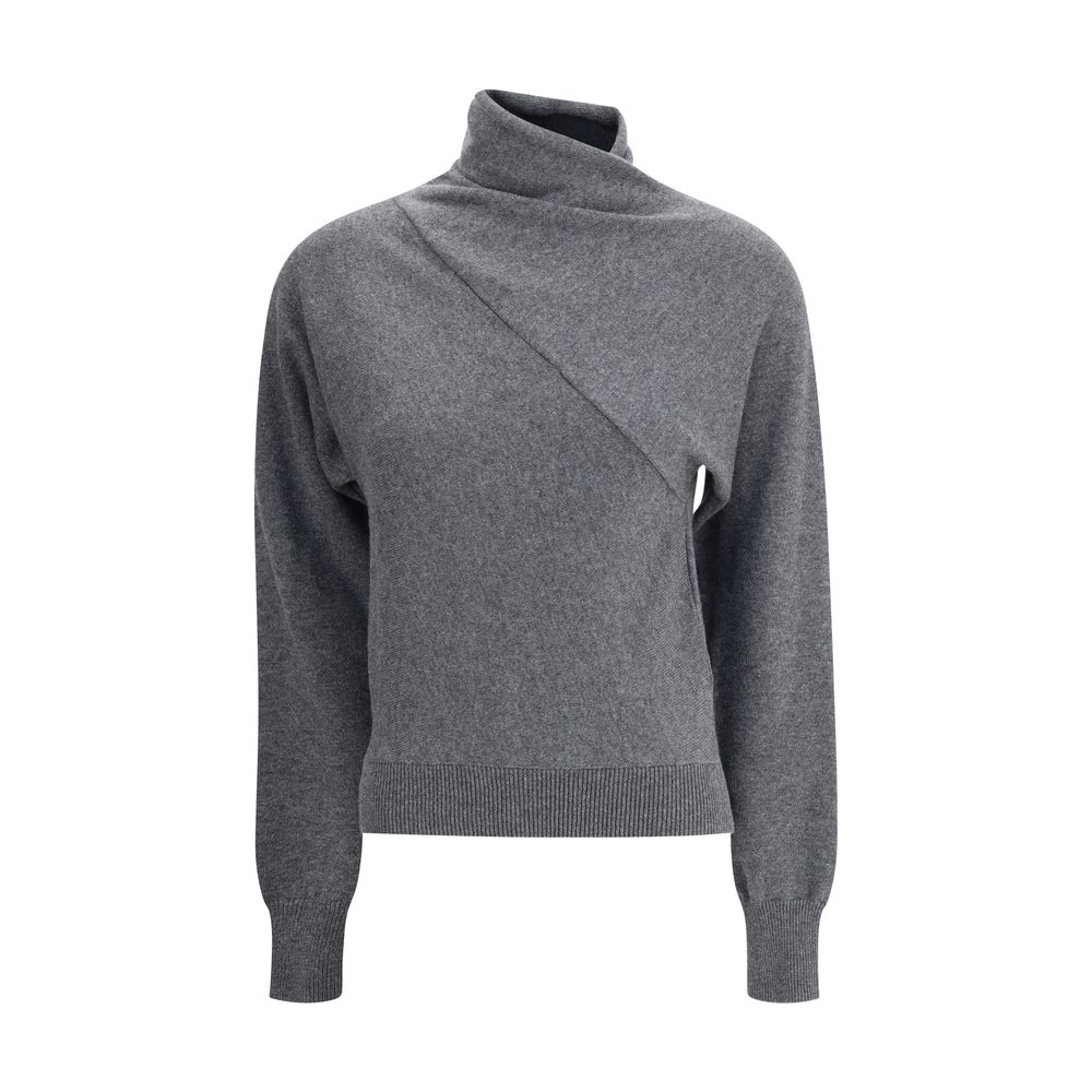 Tom Ford Gray Cashmere Turtleneck with ribbed hem and cuffs, high draped neck, luxurious design for elegant seasonal styling.