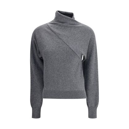 Tom Ford Gray Cashmere Turtleneck with ribbed hem and cuffs, high draped neck, luxurious design for elegant seasonal styling.