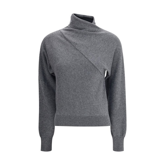 Tom Ford Gray Cashmere Turtleneck with ribbed hem and cuffs, high draped neck, luxurious design for elegant seasonal styling.