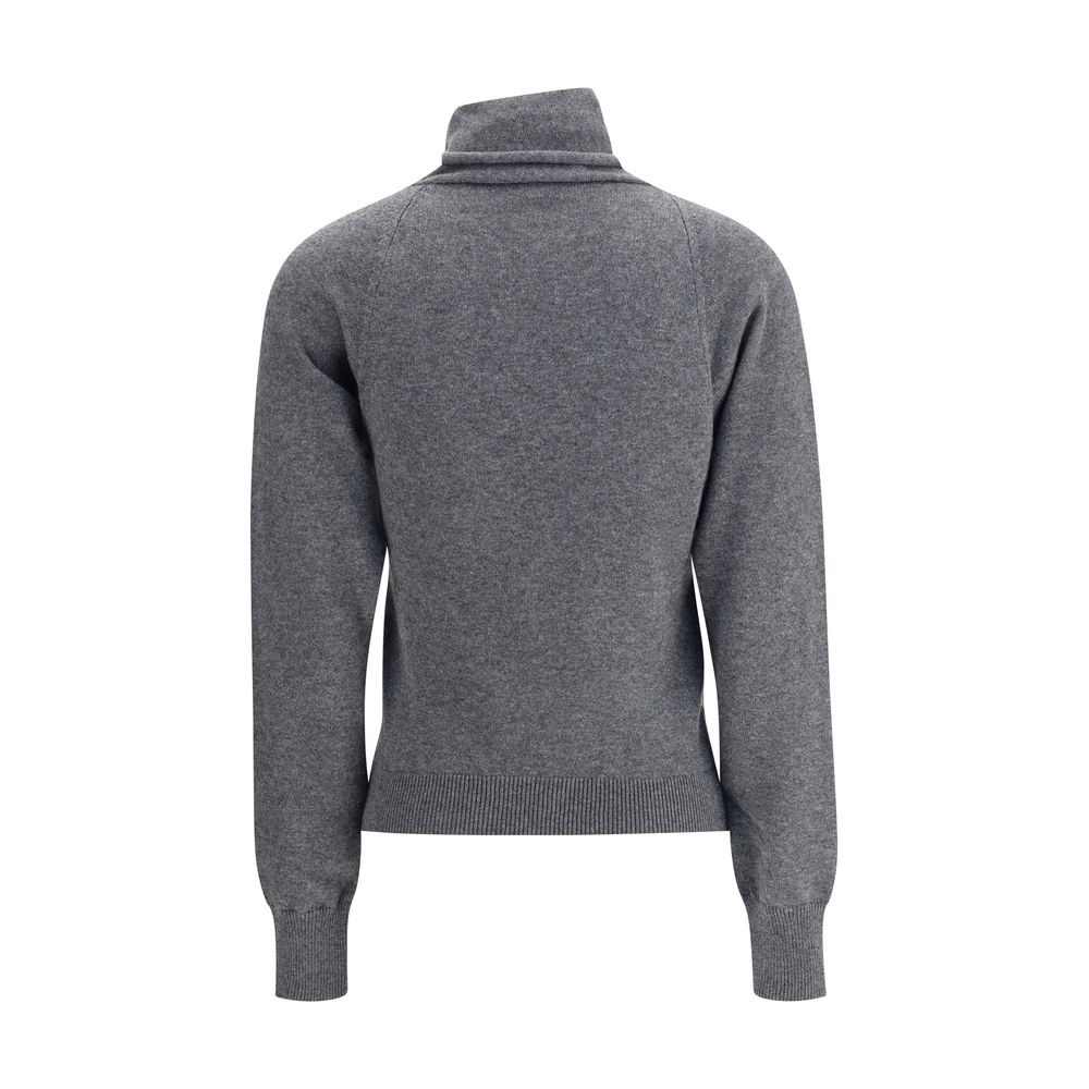 Back view of Tom Ford Gray Cashmere Turtleneck featuring ribbed hem and cuffs for a sophisticated, elegant look.