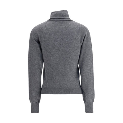 Back view of Tom Ford Gray Cashmere Turtleneck featuring ribbed hem and cuffs for a sophisticated, elegant look.